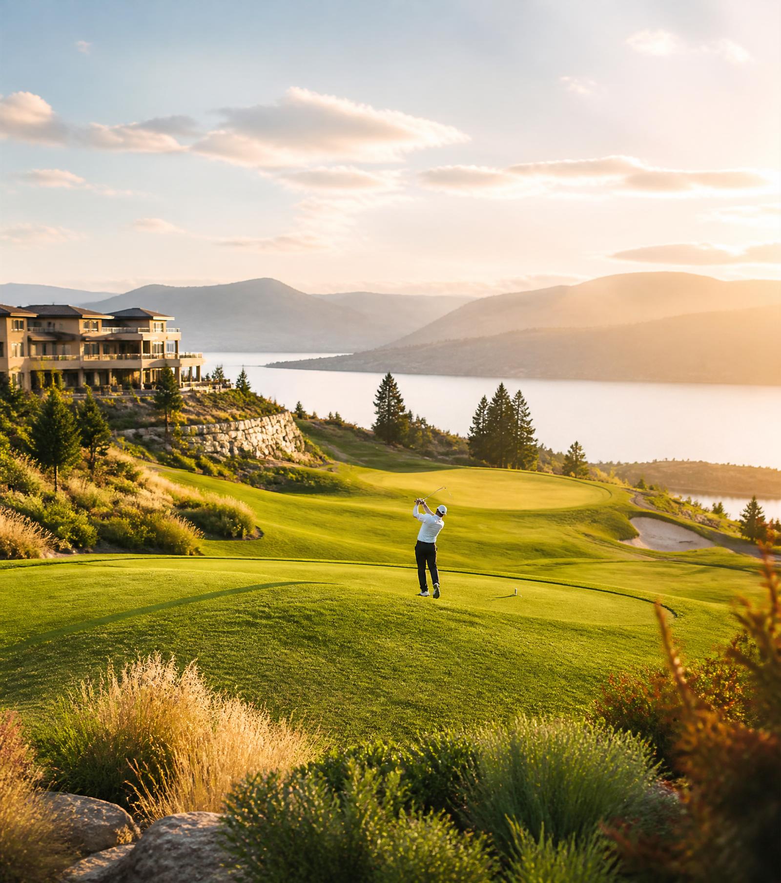 Luxury Okanagan golf course at golden hour